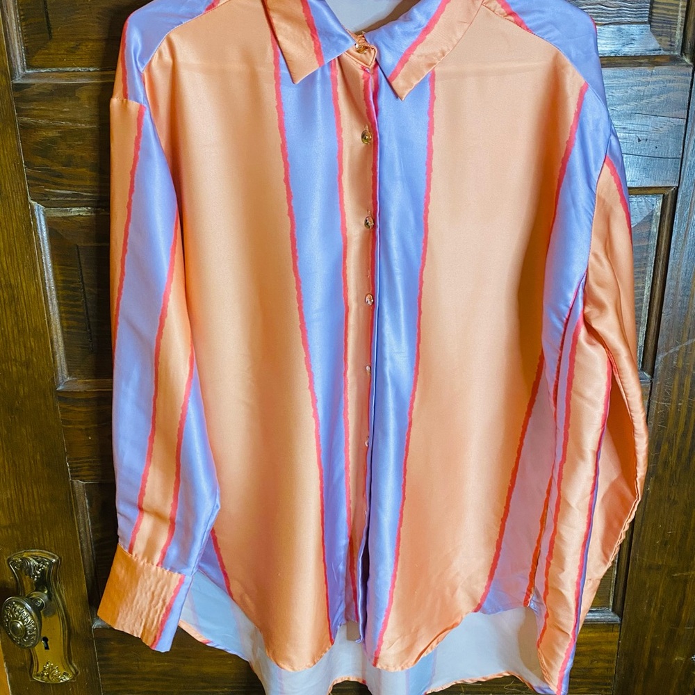 Entro Silk Blouse Perfect for Office or GameDay. Excellent Condition